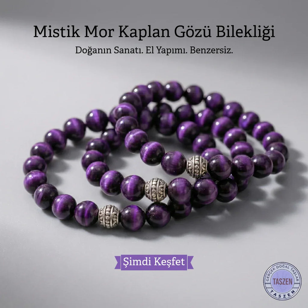 Mor kaplan gözü doğal taş bileklik – el yapımı mor tiger eye bileklik