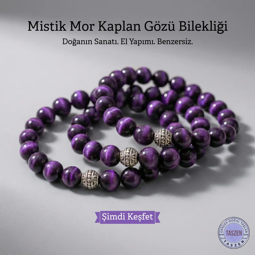 Mor kaplan gözü doğal taş bileklik – el yapımı mor tiger eye bileklik