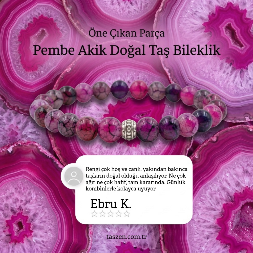 Pembe Akik Doğal Taş Bileklik