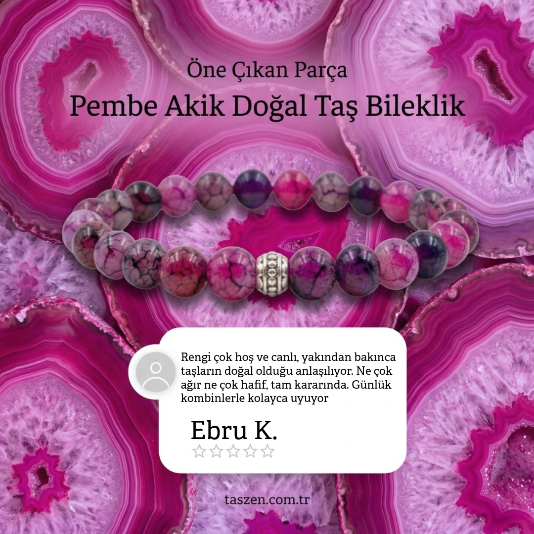 Pembe Akik Doğal Taş Bileklik