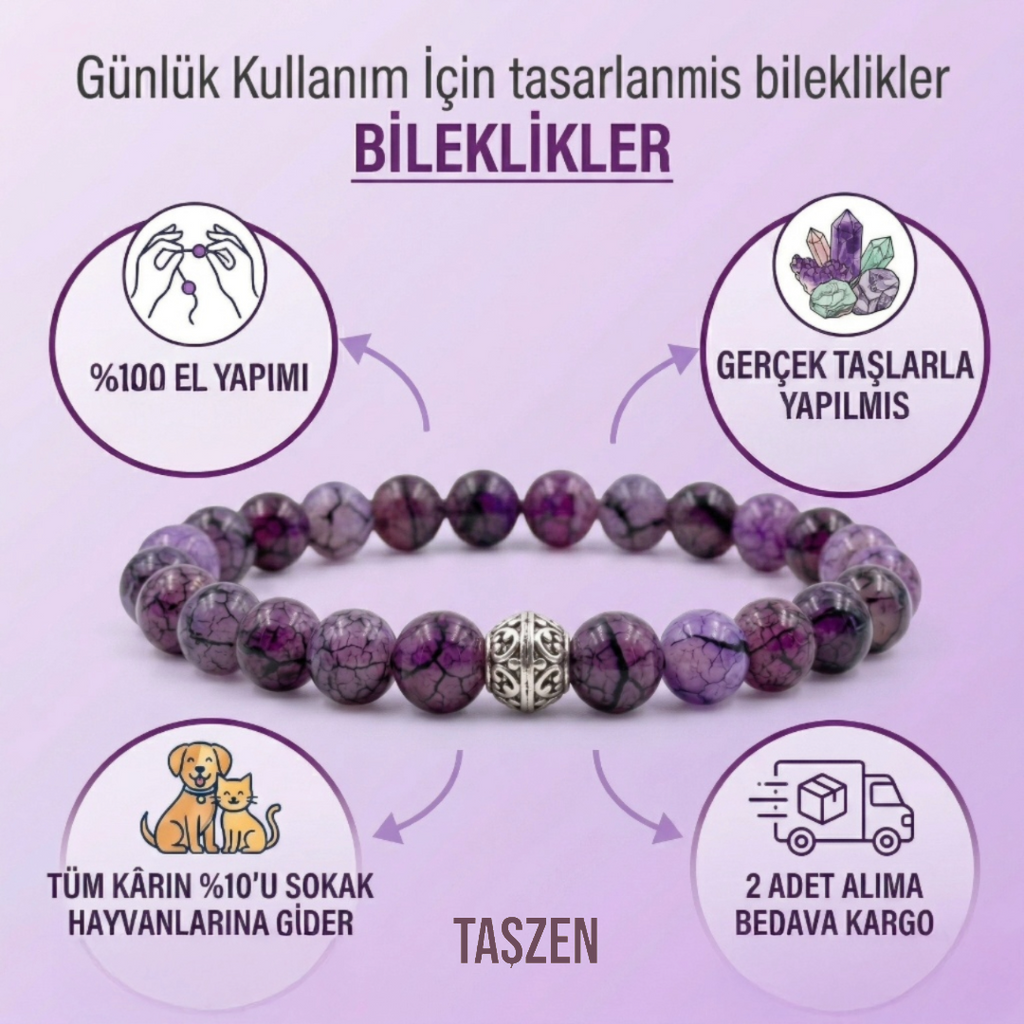 Mor Akik Doğal Taş Bileklikleri