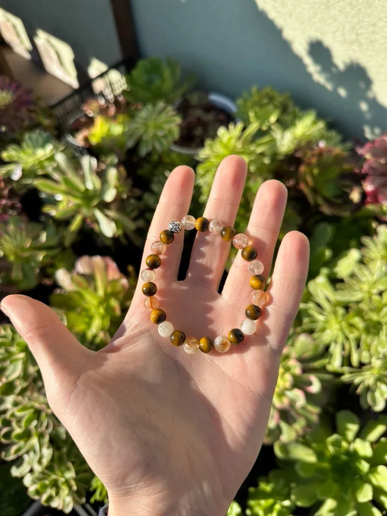 Sitrin ve kaplan gözü doğal taş bileklik – sarı sitrin tiger eye kombinasyonu