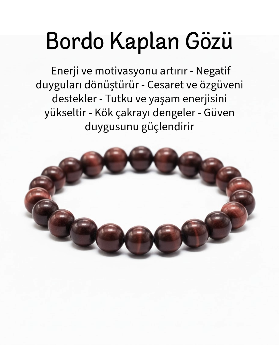 Bordo doğal taş bileklik – derin kırmızı tonlarda şık ve güçlü görünüm