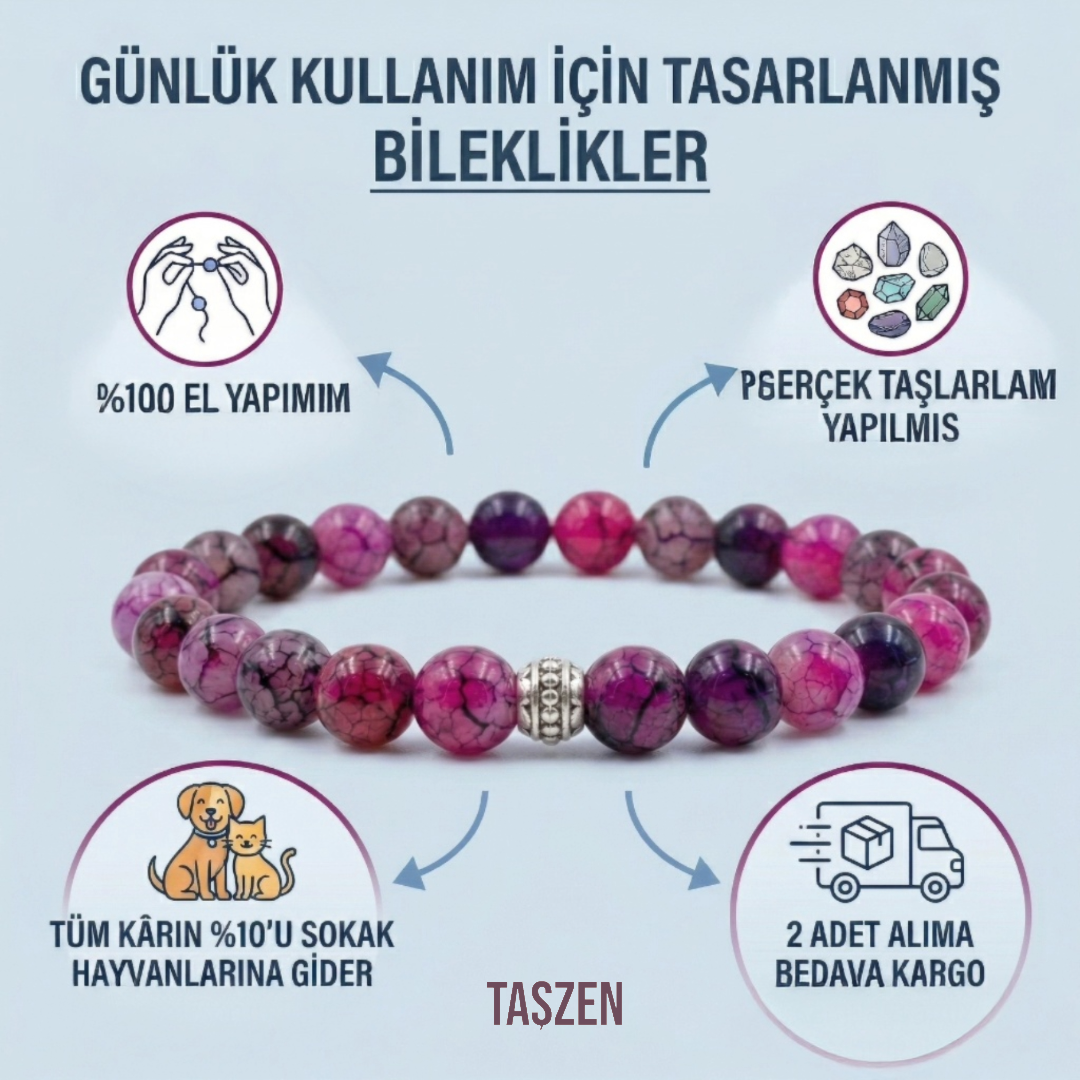 Pembe Akik Doğal Taş Bileklik