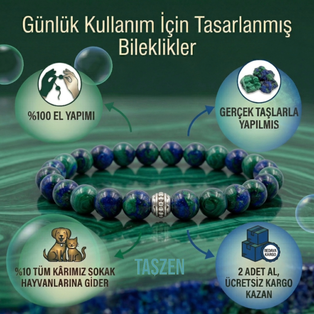 Hakiki Doğal Azurit Taşı Bilekliği