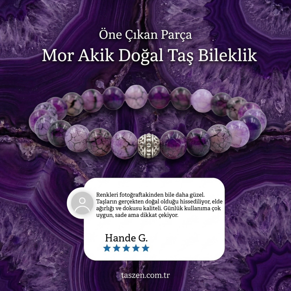 Mor Akik Doğal Taş Bileklikleri