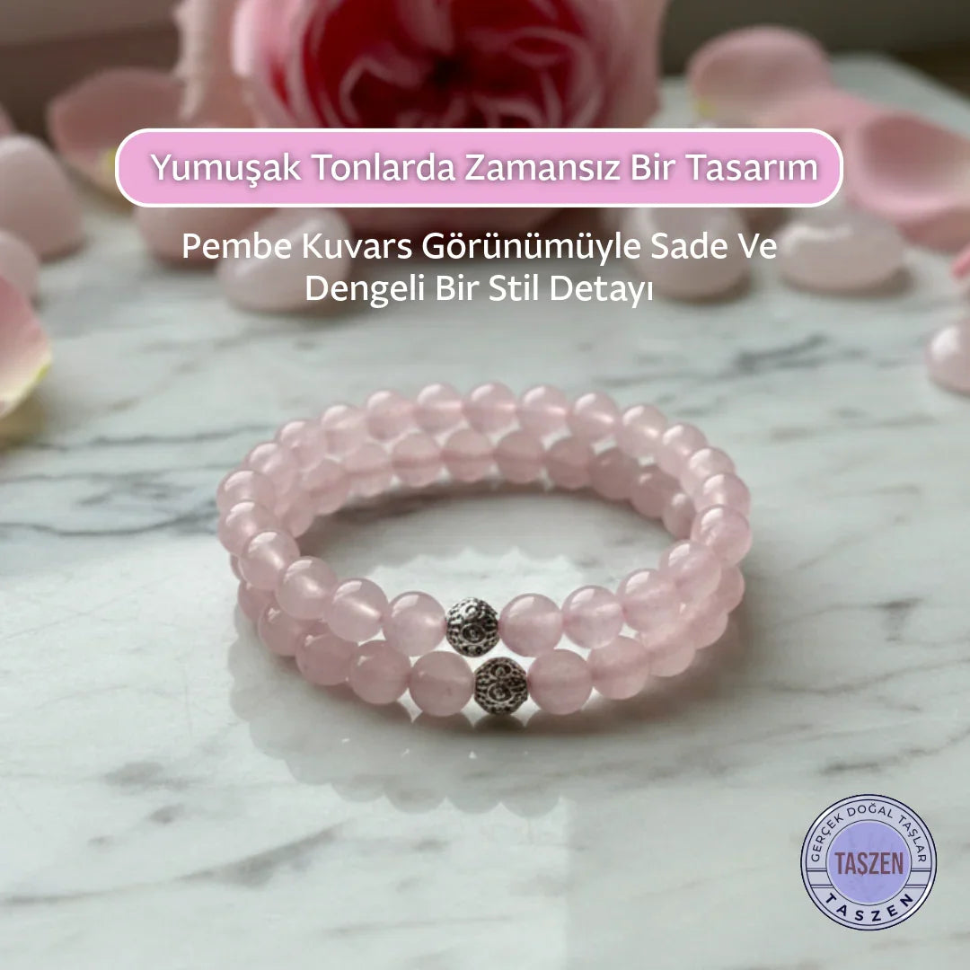Pembe Kuvars Doğal Taş Bileklik