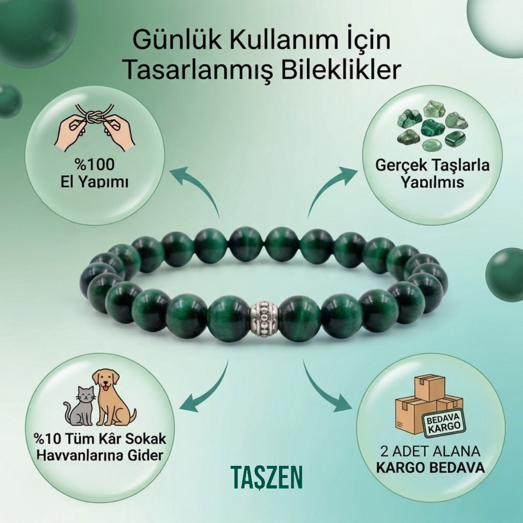 Yeşil Kaplan Gözü Doğal Taş Bileklik