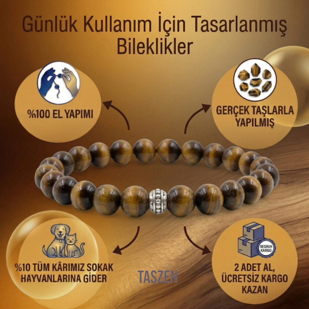 Kaplan Gözü Doğal Taş Bileklik