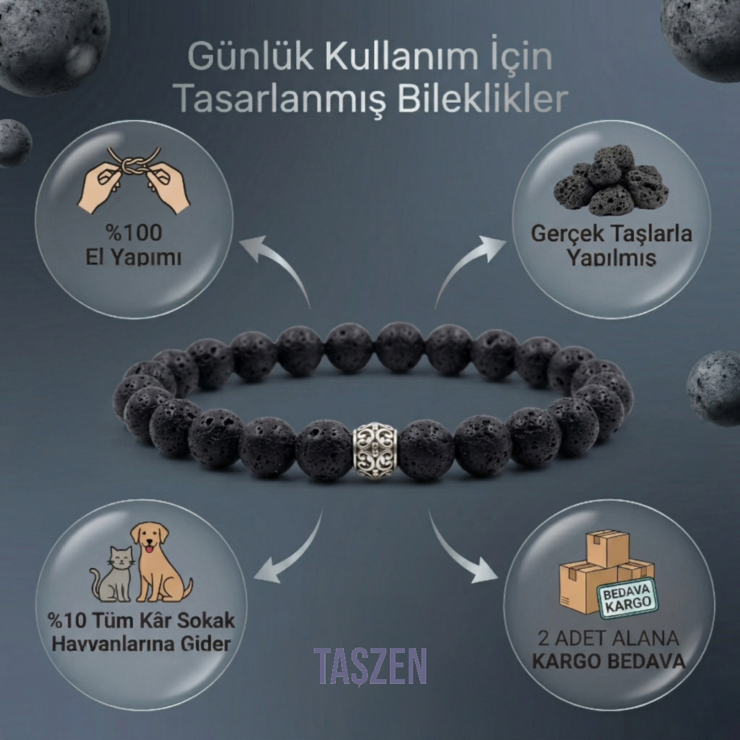 Doğal Lav Taşı Bileklik – Erkek & Kadın