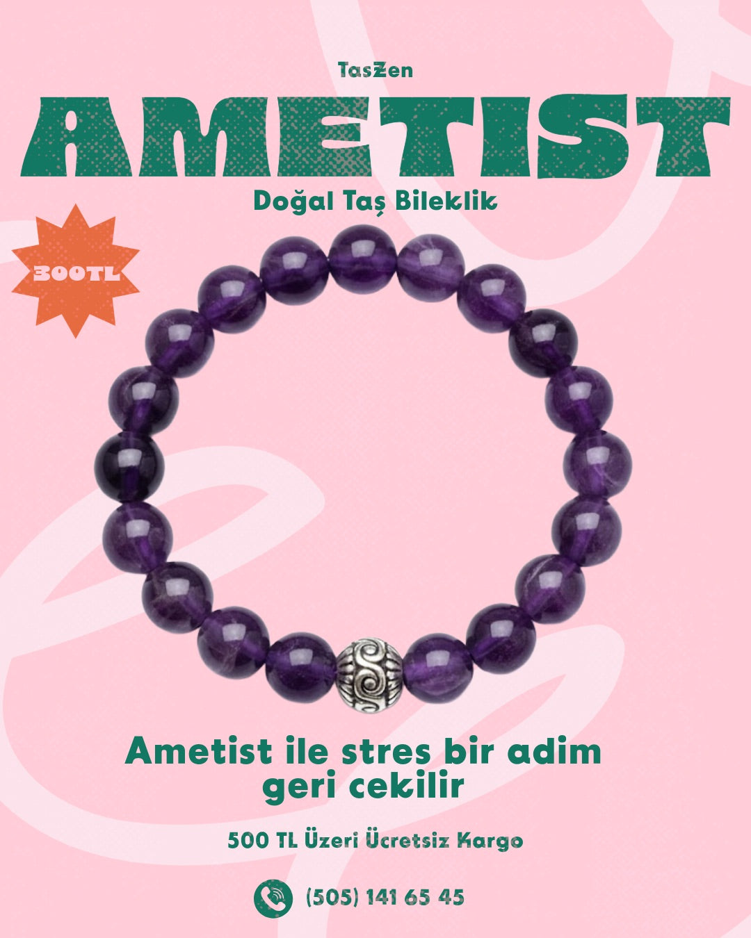 Ametist Doğal Taş Bileklik