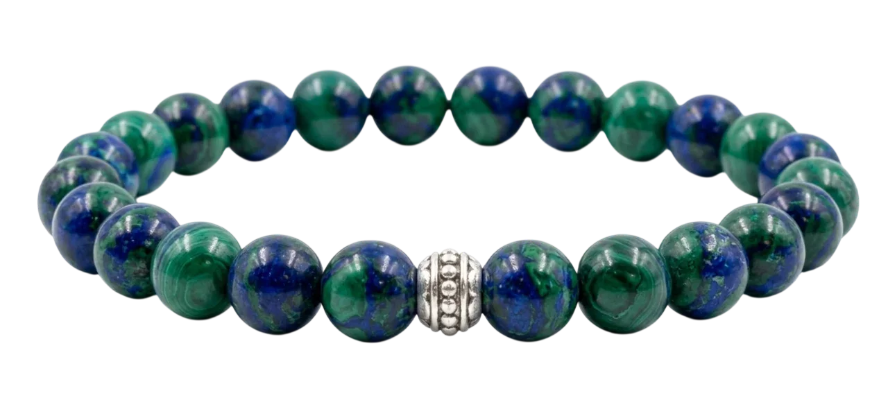 Hakiki doğal azurit taşı bilekliği – mavi yeşil renkli el yapımı bileklik