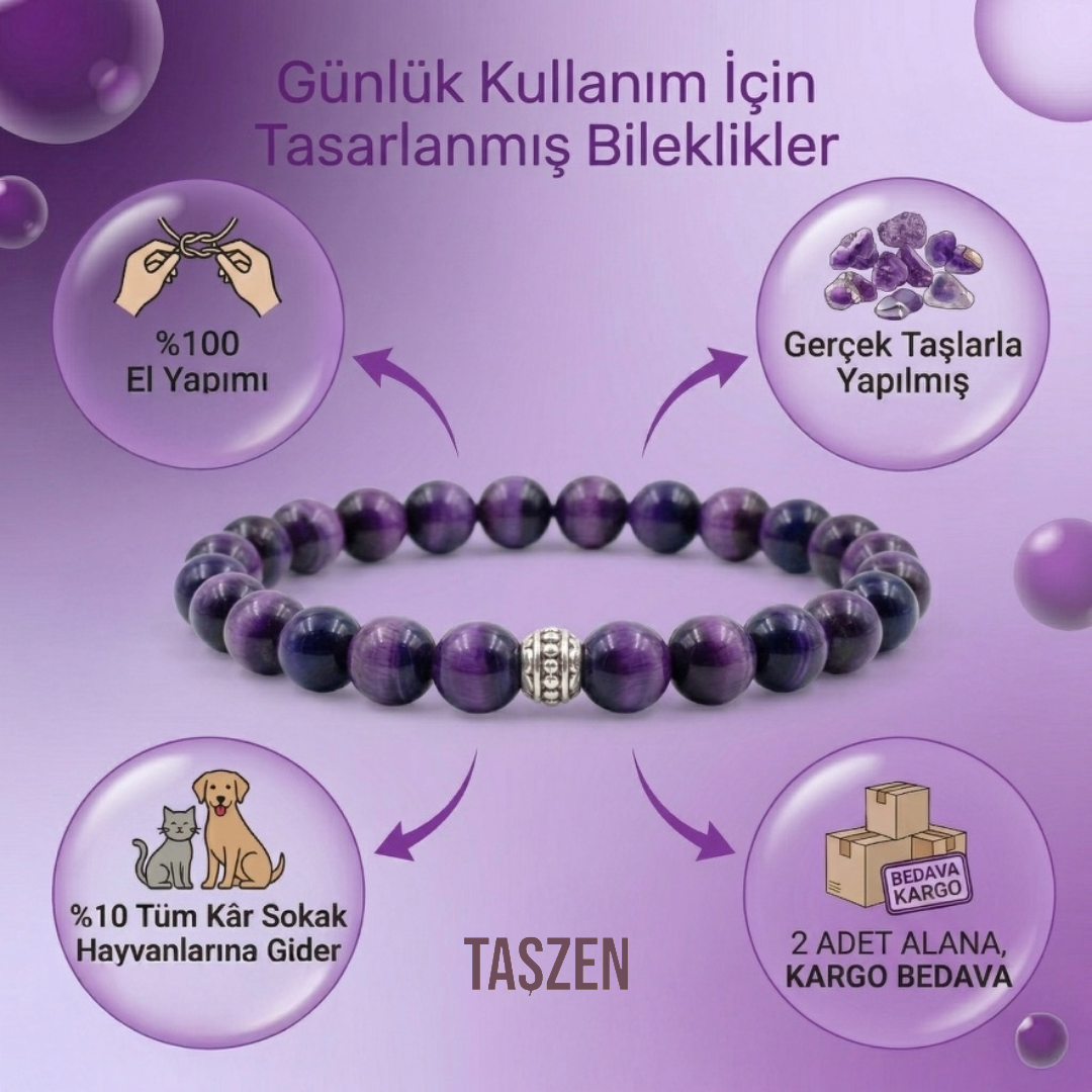 Mor Kaplan Gözü Doğal Taş Bileklik