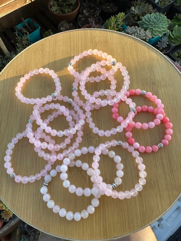 Pembe Kuvars Doğal Taş Bileklik