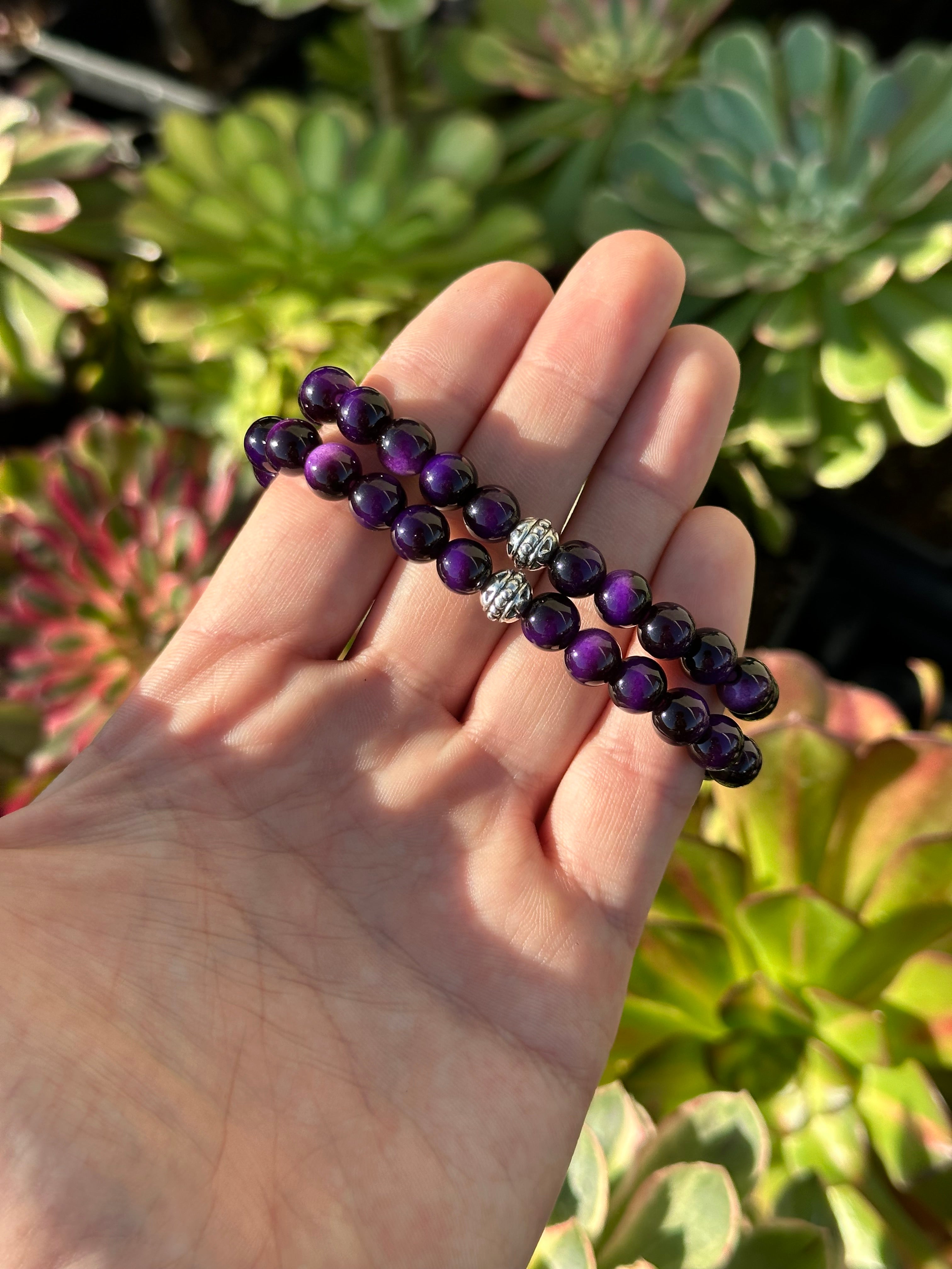 Mor kaplan gozu doğal taş bileklik –  sakinleştirici ve zarif tasarım