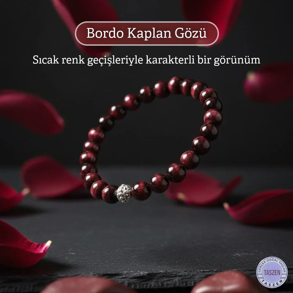 Bordo kaplan gözü doğal taş bileklik – el yapımı bordo tiger eye bileklik