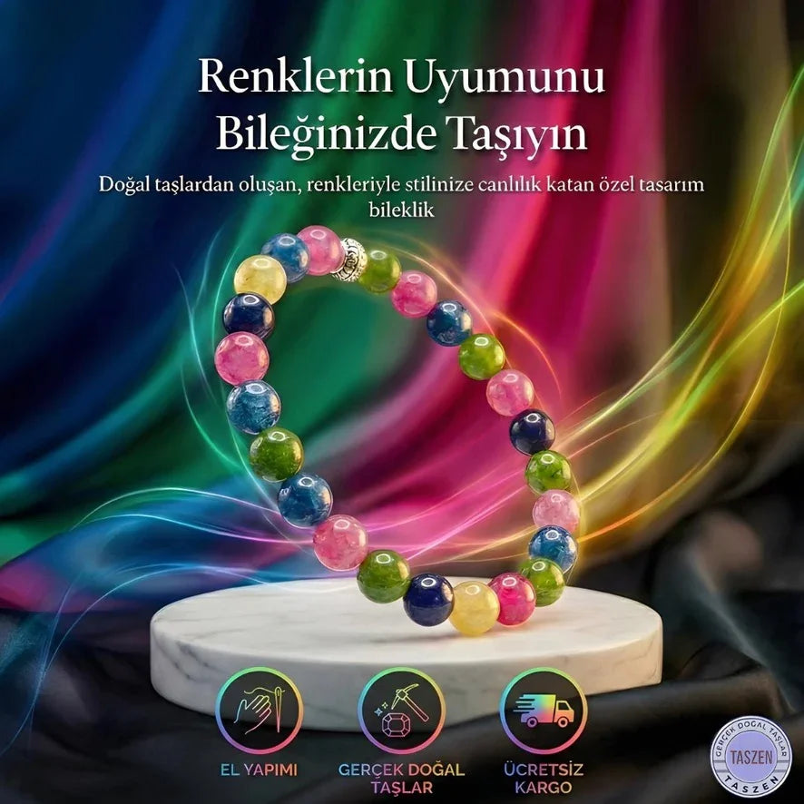 Bol renkli doğal taş bileklikleri – çok renkli el yapımı doğal taş bileklik koleksiyonu
