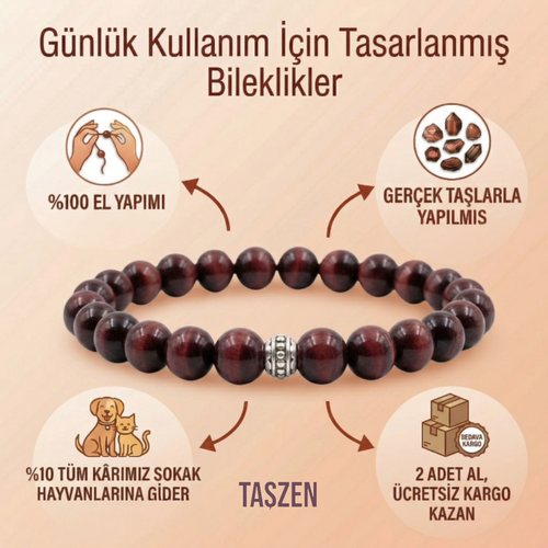 Bordo Kaplan Gözü Doğal Taş Bileklik