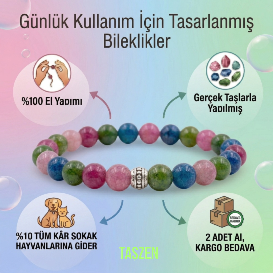 Bol Renkli Doğal Taş Bileklikleri