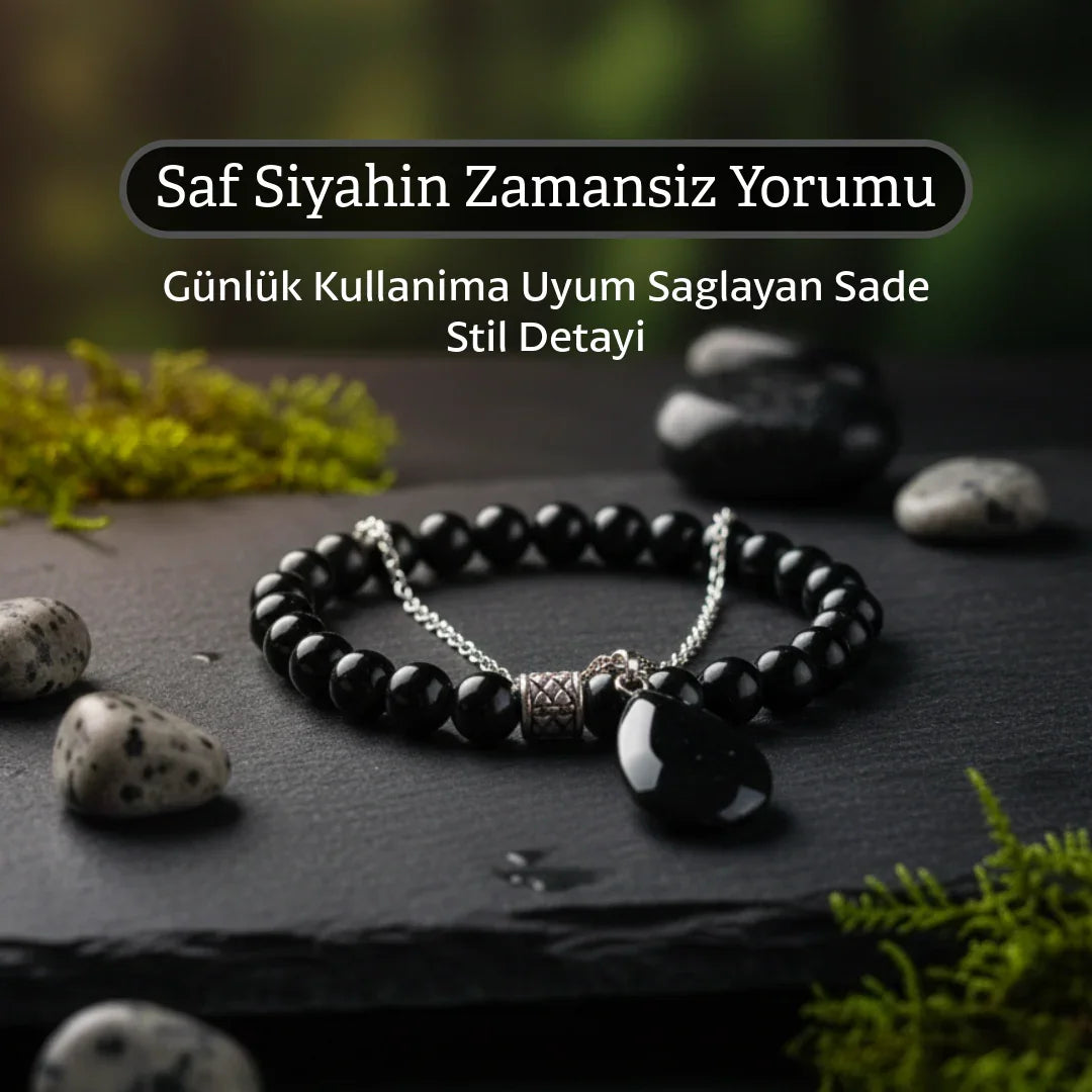 Oniks doğal taş bileklik ve kolye seti – siyah oniks el yapımı set