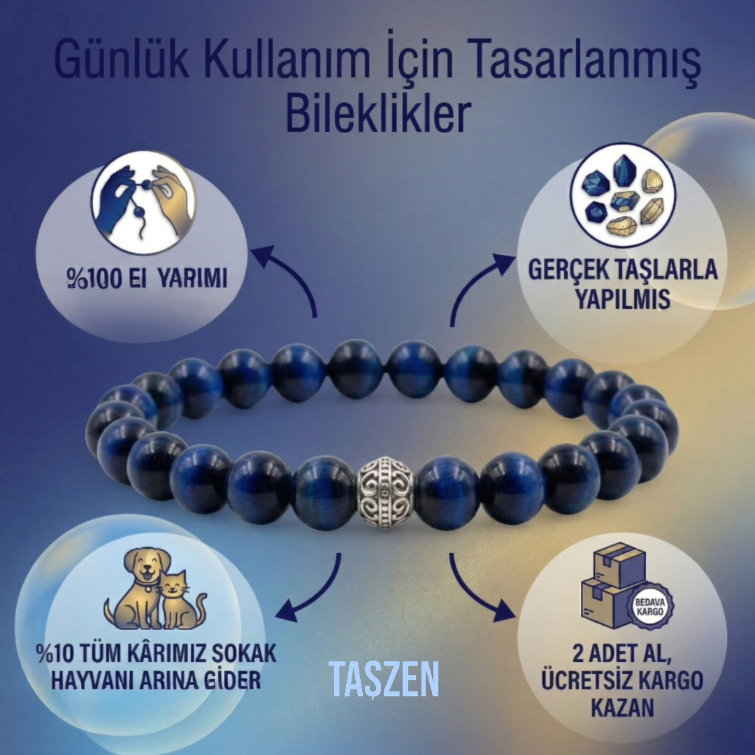 Mavi Kaplan Gözü Doğal Taş Bileklik