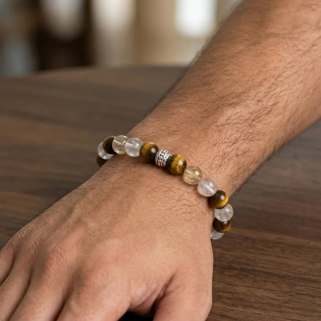 Sitrin ve kaplan gözü doğal taş bileklik – sarı sitrin tiger eye kombinasyonu