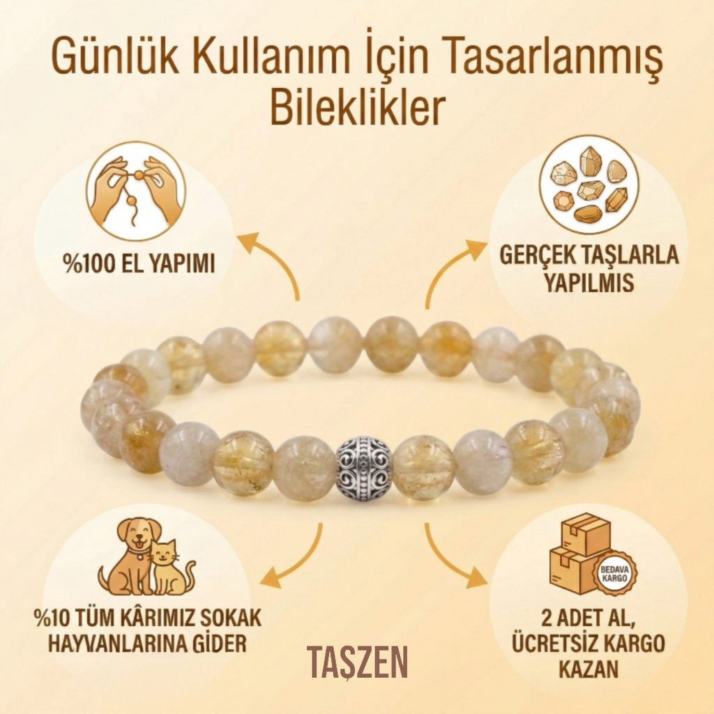 Hakiki Doğal Sitrin Taşı Bileklik – El Yapımı