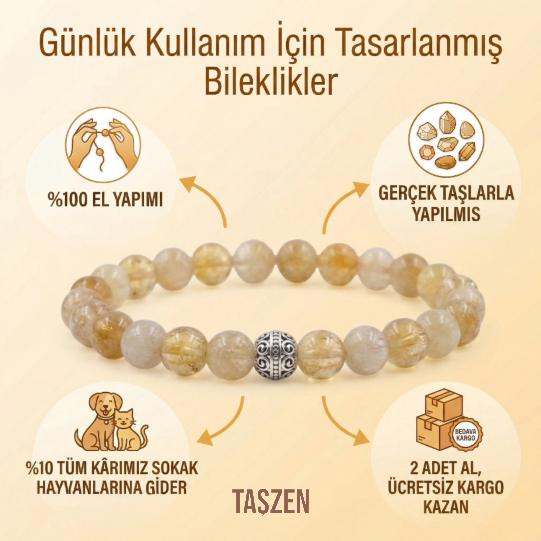 Hakiki Doğal Sitrin Taşı Bileklik – El Yapımı