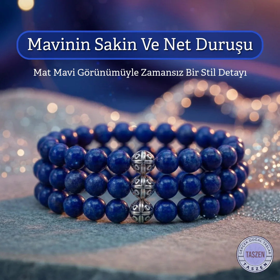 Hakiki doğal sodalit taşı bilekliği – mavi beyaz renkli el yapımı bileklik