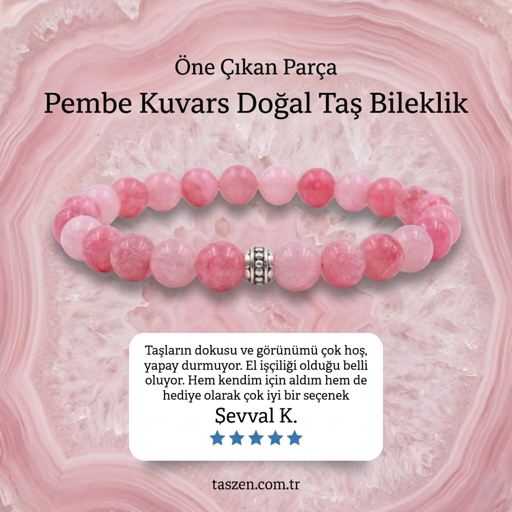 Koyu Pembe Doğal Taş Bileklik