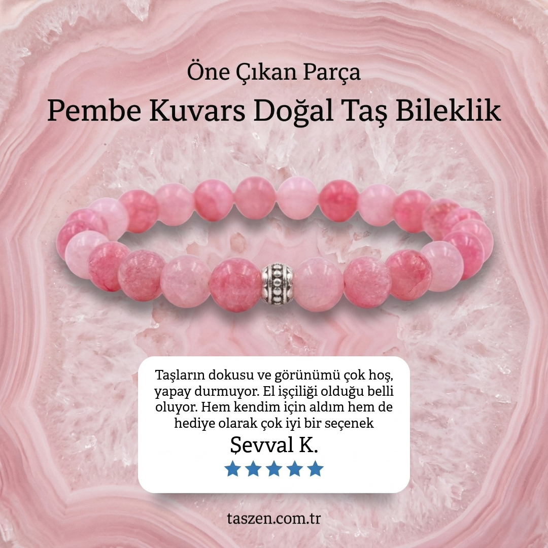 Koyu Pembe Doğal Taş Bileklik