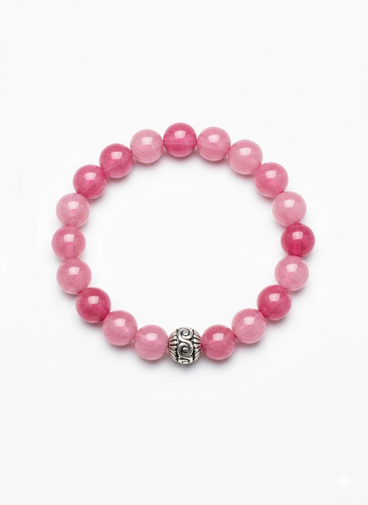 Koyu pembe doğal taş bileklik – el işçiliği, zarif tasarım, enerji dengeleyici doğal taşlar ile şık aksesuar